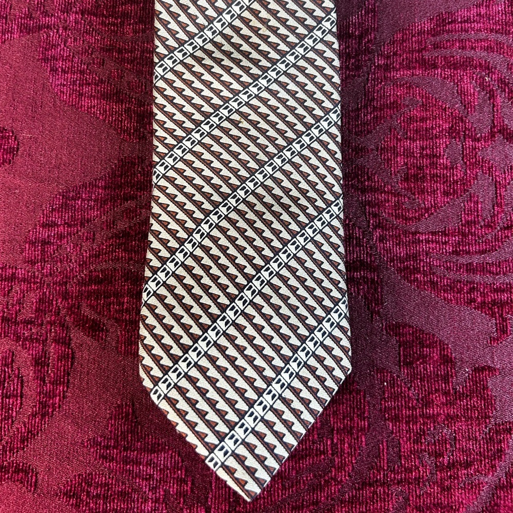 YSL Men's Silk Brown Geometric LOGO 55.5X3.25